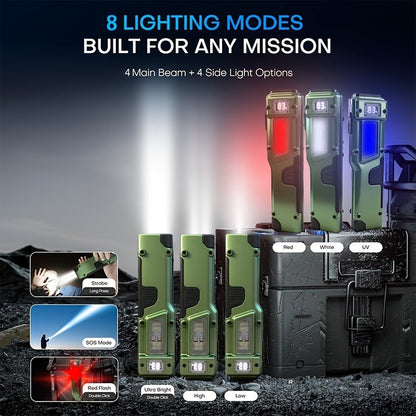 EDC Tactical Flashlight Set 2-Pack - Flat LED Torch + Mini Backup Light, 8 Modes LCD Display, USB-C Rechargeable, Aluminum Body with Back Clip for Camping, Survival & Gift