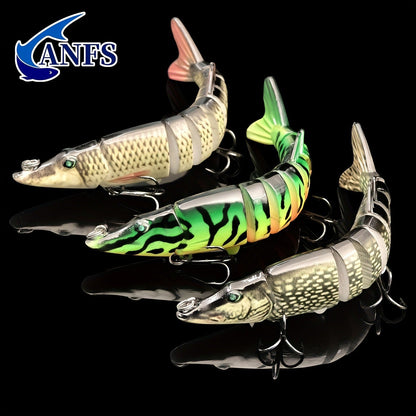 Multi-Jointed Swimbait Fishing Lures for Bass Trout Perch – Slow Sinking Lifelike 3D Eyes ABS Body, Pearl Powder Coating, 8-Section Woven Fabric Jointed Lure Kit for Freshwater & Saltwater, 2 Models (FCP2P-392 / FCP2P-556)