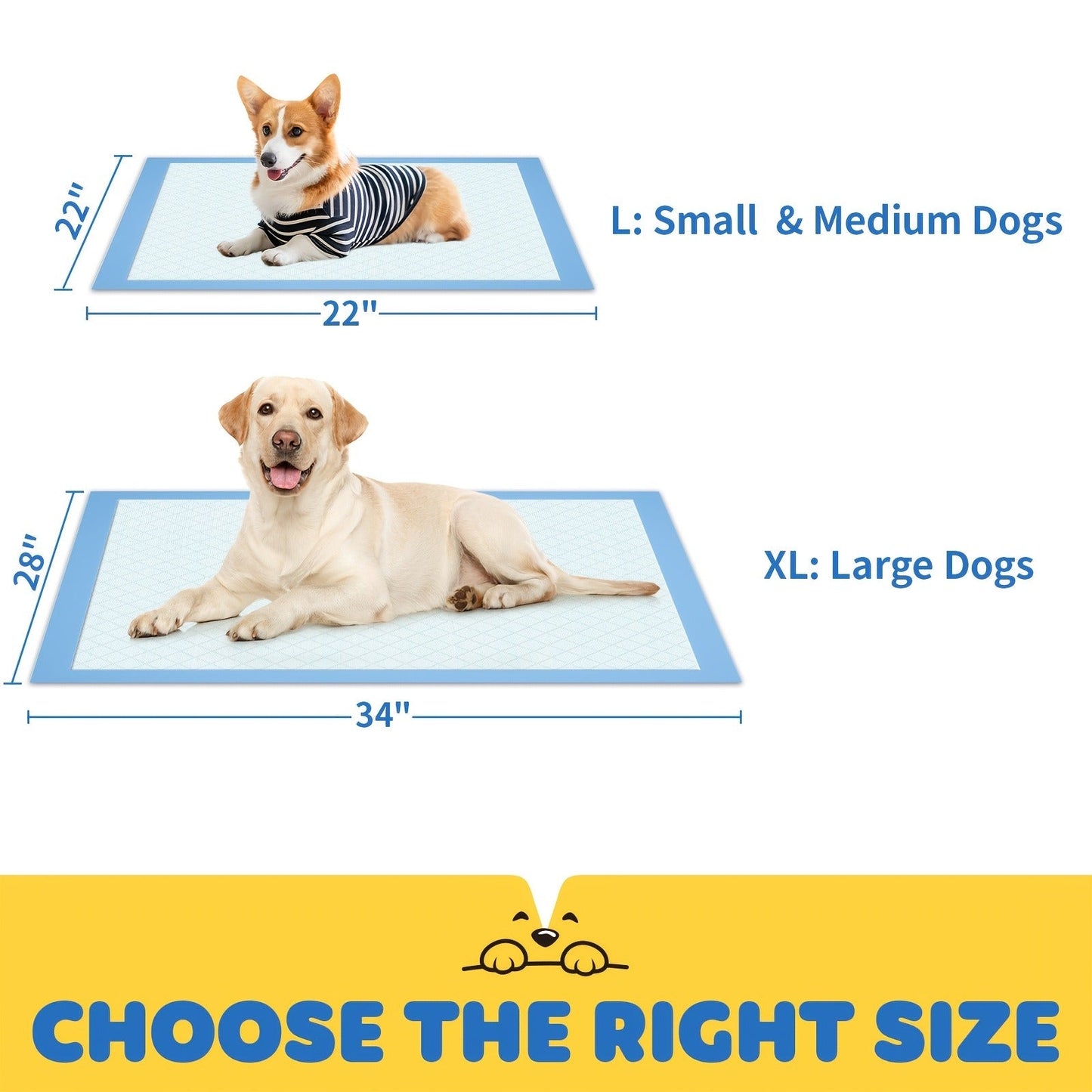 6-Layer Puppy Pads 100 Count - Super Absorbent Leak-Proof Odor Control Dog Pee Pads for Potty Training, Large & XL Size 34"x28" and 22"x22" for Dogs, Puppies & Cats