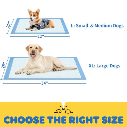 6-Layer Puppy Pads 100 Count - Super Absorbent Leak-Proof Odor Control Dog Pee Pads for Potty Training, Large & XL Size 34"x28" and 22"x22" for Dogs, Puppies & Cats