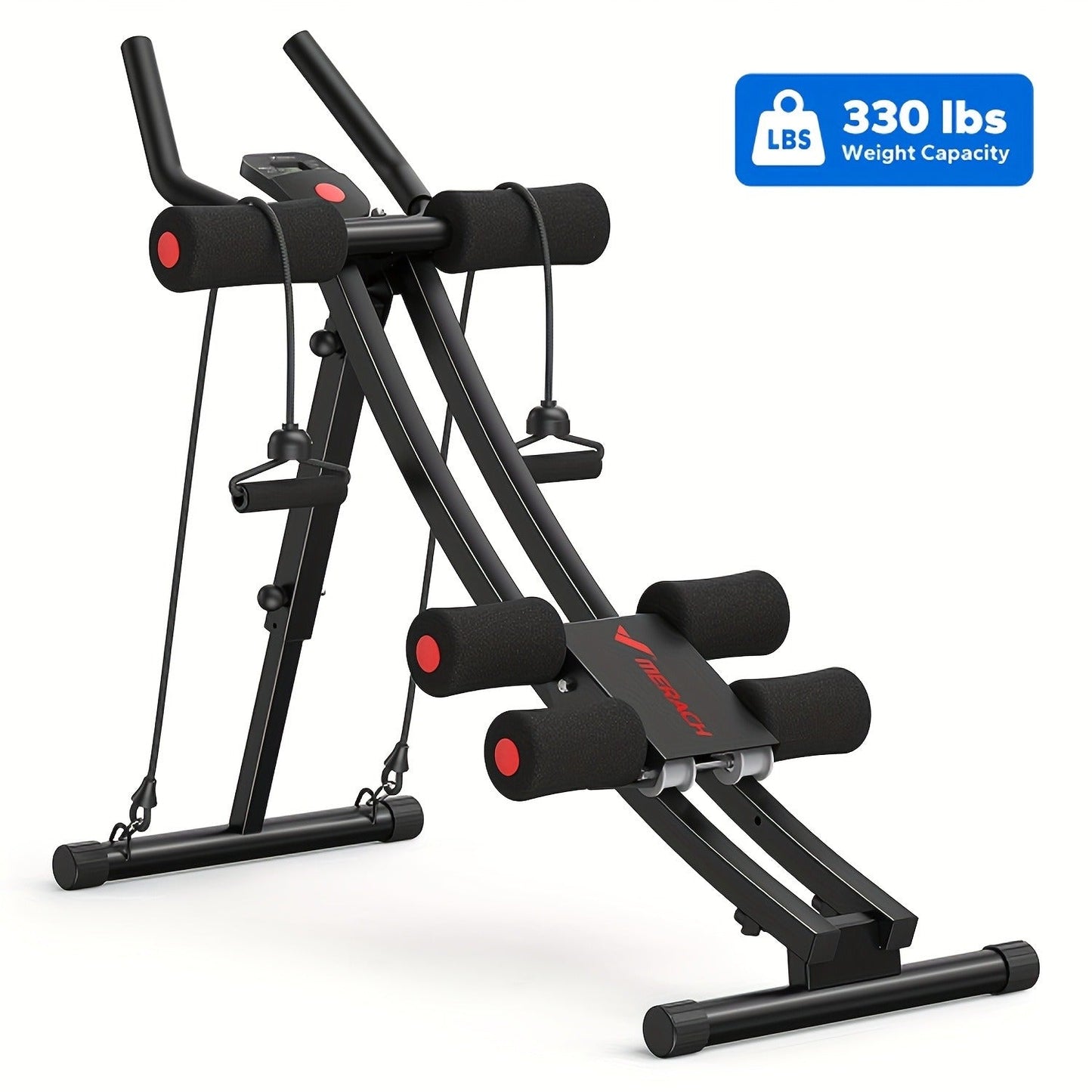 Ab Machine Adjustable Dual-Track Core Trainer with LCD Display – Foldable Ab Roller 440LB Capacity, 110° Curved Track & Knee Pad for Home Gym Men Women