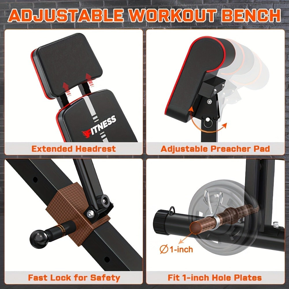 Adjustable Weight Bench 6-in-1 Foldable – Flat Incline Decline, Resistance Bands, Preacher Curl & Leg Developer, 770lb Capacity – Home Gym Strength Training Bench