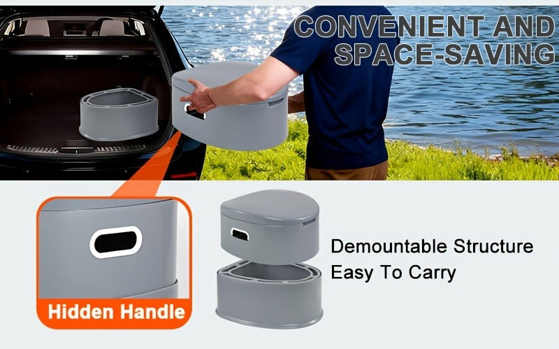 Portable Camping Toilet Extra Large for Adults – Indoor Outdoor Commode with Detachable Inner Bucket & Removable Paper Holder, Lightweight & Compact for Camping, Boat, Van & Emergency Use, Black & Gray