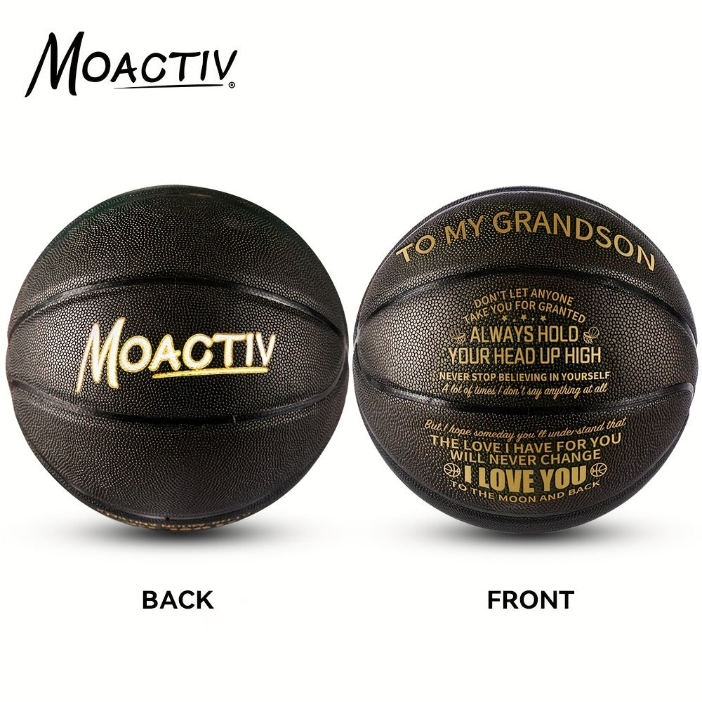Engraved Basketball Gift for Grandson & Son - Size 7 PU Indoor Outdoor with Pump, Inspirational Message, Birthday Christmas Gift, Multi-Color