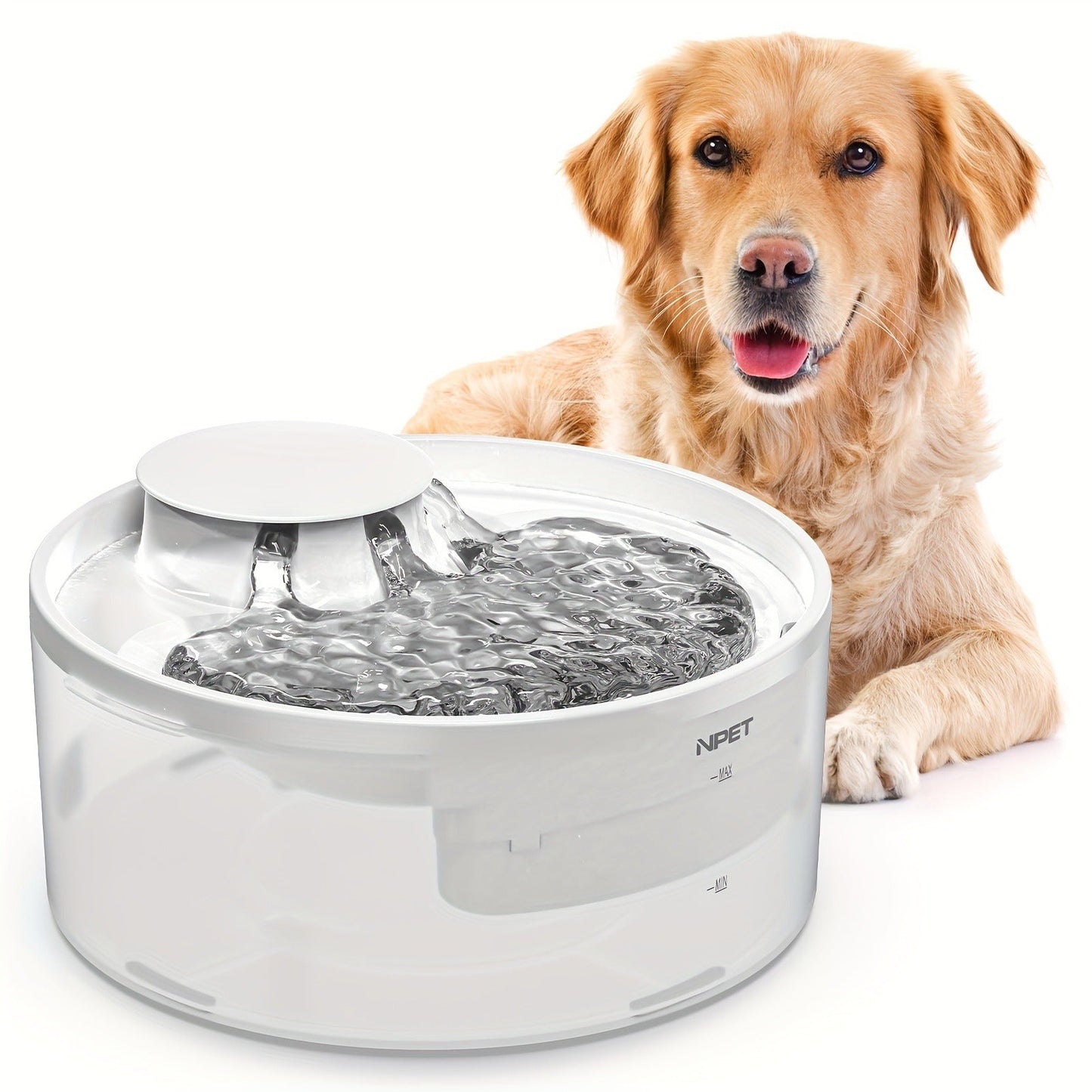 Dog Water Fountain 2 Gallon NPET DF30 - Automatic Pet Water Dispenser Triple Filtration with Splatter Guard & Cleaning Kit for Large Dogs & Multiple Pets 1.3Gal or 2Gal Options