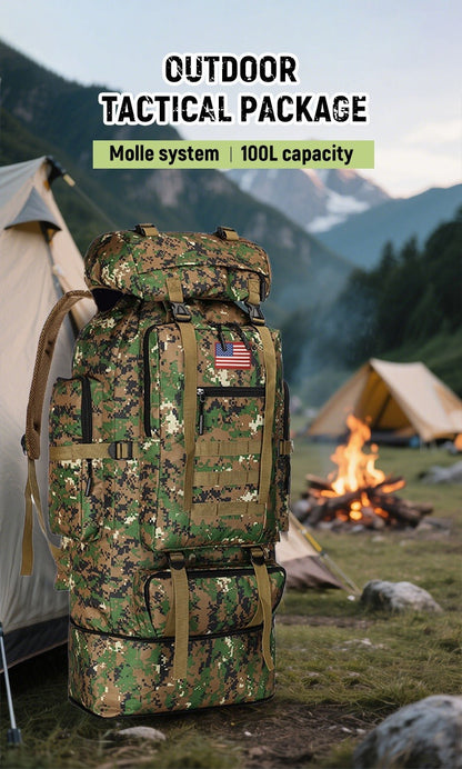 Tactical Backpack 100L Large Capacity Hiking Backpack Multiple Compartments Heavy Duty Ergonomic Straps for Camping Travel Trekking Backpacking Outdoor Adventures Jungle Green Black Army Green Gray Desert