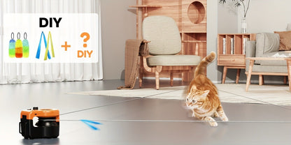 Interactive Cat Toy Auto & Remote Control - Electric Feather Mouse Lure Coursing Machine with DIY Track, Mouse Sounds, Auto Timer, Boredom Buster for Indoor Cats Kittens, 2 Speed Modes