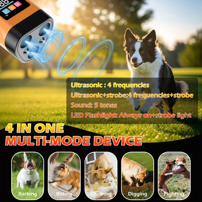 65ft Long-Range Dog Repeller - Triple-Head Ultrasonic Bark Deterrent, Powerful Soundwave Technology, USB Rechargeable Portable Handheld Anti-Barking Device, Dog Behavior Training Tool, Orange
