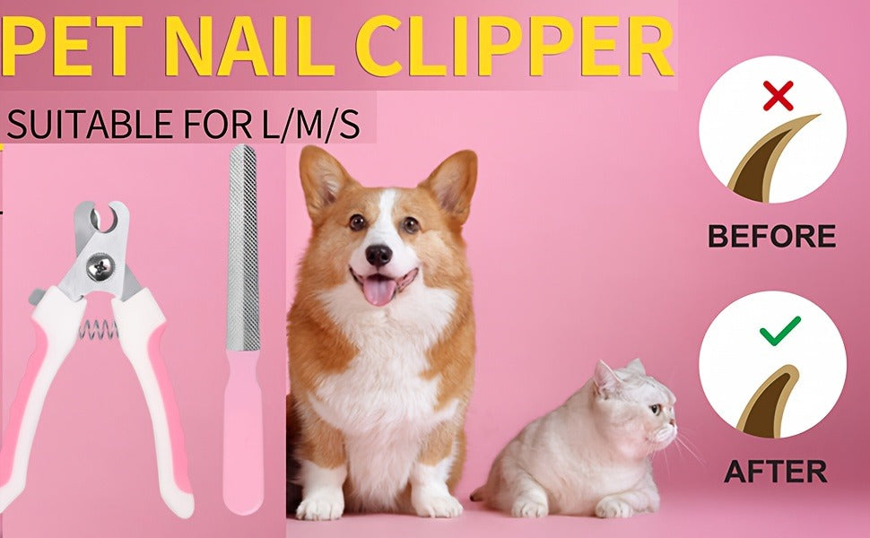 Cat & Dog Grooming Set 9-in-1 & 11-in-1 – Self-Cleaning Slicker Brush, Nail Clippers & File, Flea Comb, Shampoo Brush, Finger Toothbrush & Storage Bag, No Battery, Pink or Blue