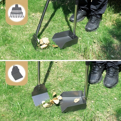 Dog Pooper Scooper Set - Stainless Steel Tray & Rake with Adjustable Long Handle, Rust-Proof Durable Pet Waste Removal Tool, Easy to Clean, Ideal for All Dog Breeds, Yard & Outdoor Use