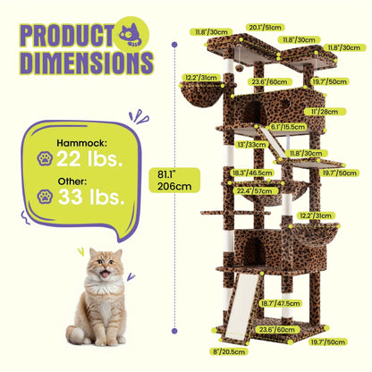 Cat Tree Tower Multi-Level for Indoor Cats - Cat Furniture with Sisal Scratching Posts, Plush Perches, Hammock, Basket & Corner Condo Cave, Hanging Toys & Climbing Ramp, Multiple Sizes & Colors
