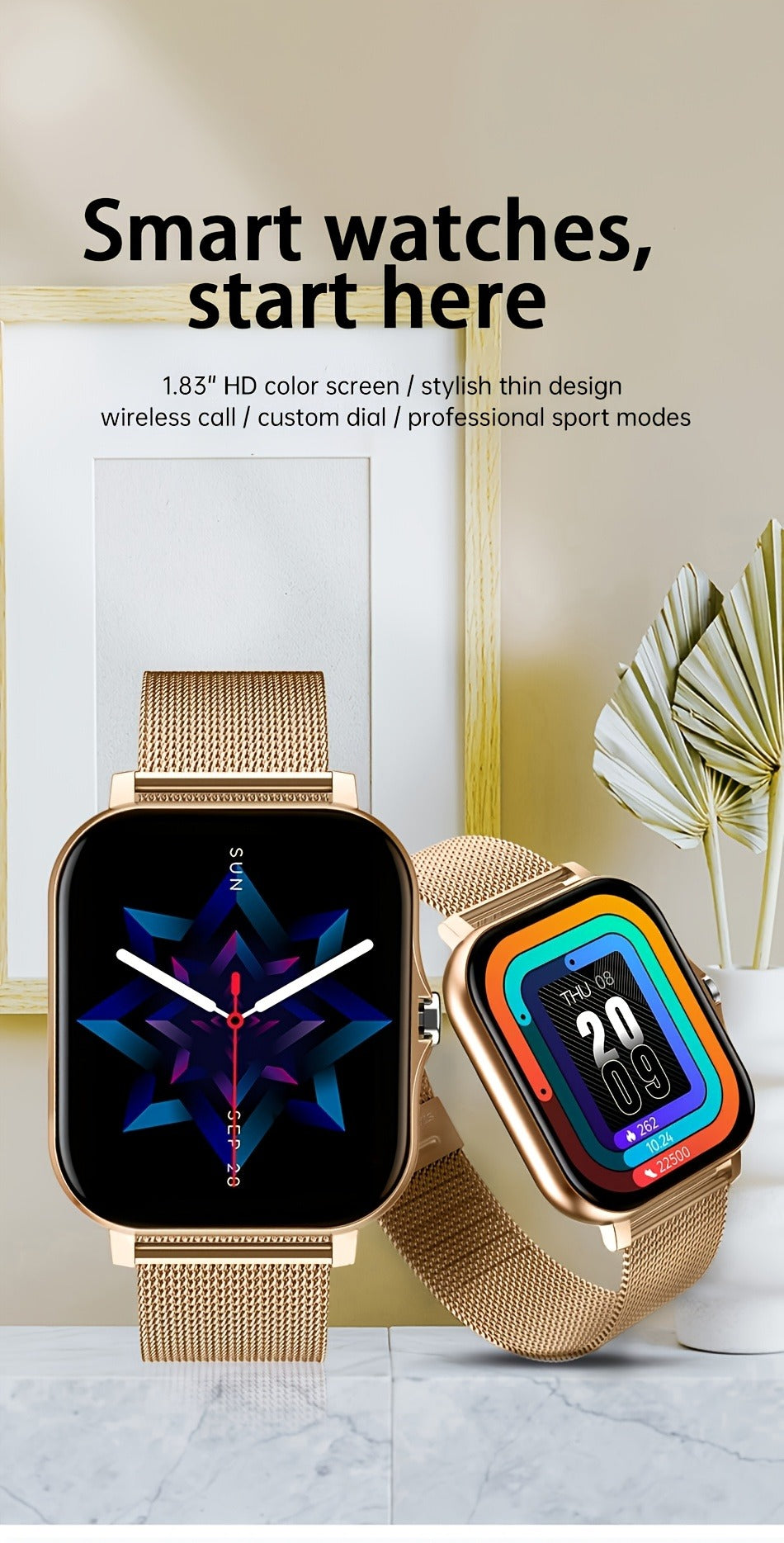 Bluetooth Calling Smartwatch with 1.83" Full Touch Screen, Multiple Sport Modes, Music Control & Sedentary Reminder – Fitness Tracker Watch Compatible with Android & iPhone for Men and Women, Dual Strap