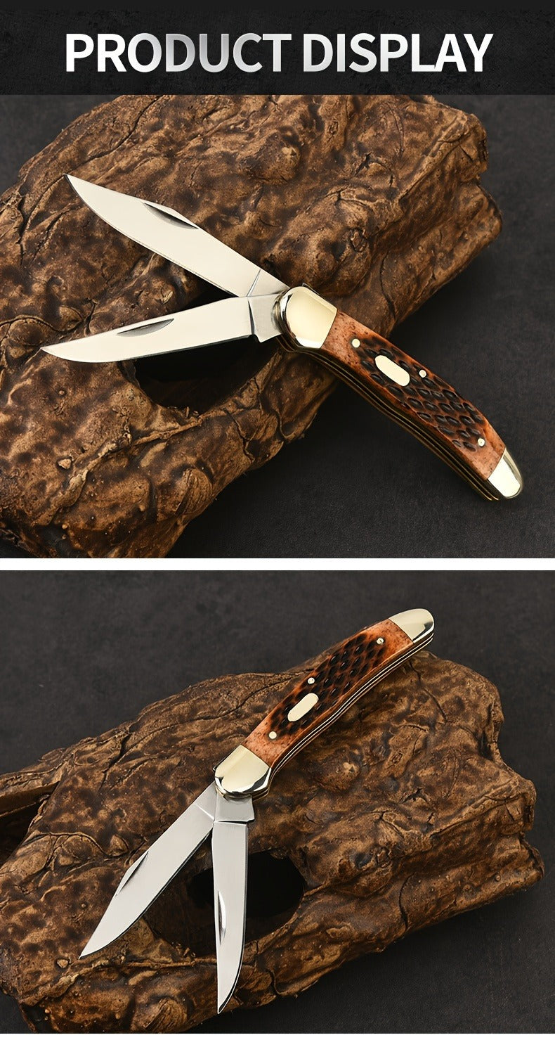 Folding Pocket Knife Handcrafted Multi-Tool with White Copper Finish, Wood Grain & Cow Bone Handle – Portable EDC Blade for Camping, Hunting & Everyday Carry, Best Gift for Men