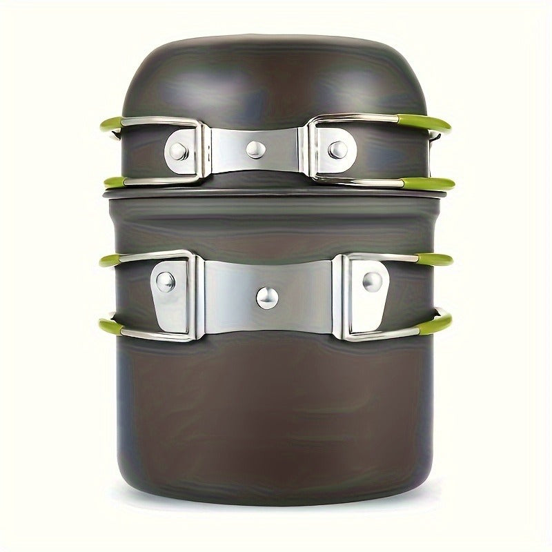 Stainless Steel Camping Cookware Set Portable Outdoor Cooking Pot with Foldable Storage Knives Forks Lightweight Compact for Backpacking Hiking Picnic Travel Orange Green Gift Ready