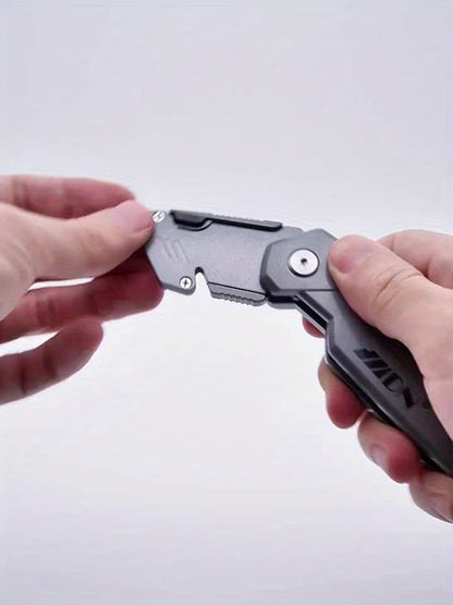 Folding Utility Knife Aluminum Alloy Multifunctional EDC Box Cutter with Screwdriver Blades 10 Replacement Blades for DIY Camping Outdoor