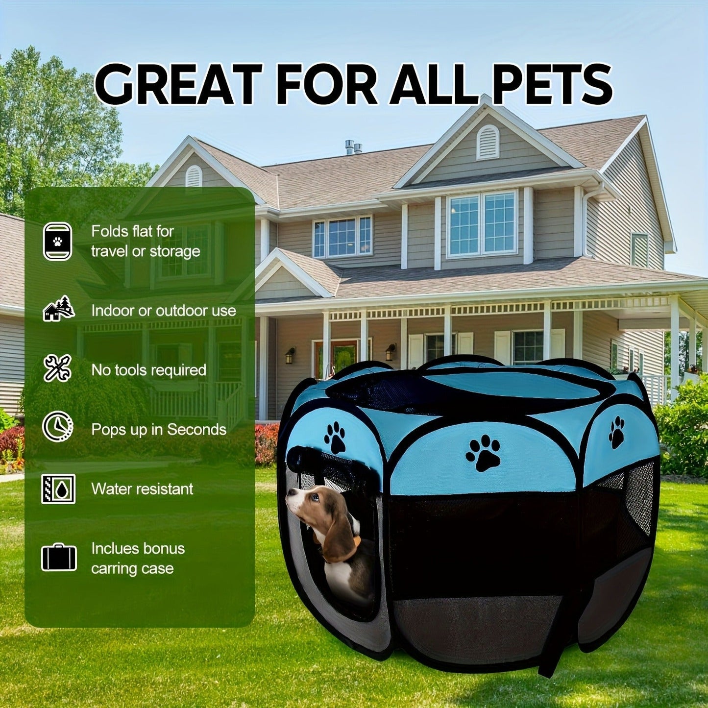 Foldable Octagonal Pet Tent & Playpen – Oxford Cloth Scratch-Resistant Dog Cage & Cat Kennel for Indoor & Outdoor Use, Portable Pet Fence for Puppies & Cats, Travel & Camping, M/L/XL