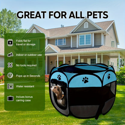 Foldable Octagonal Pet Tent & Playpen – Oxford Cloth Scratch-Resistant Dog Cage & Cat Kennel for Indoor & Outdoor Use, Portable Pet Fence for Puppies & Cats, Travel & Camping, M/L/XL