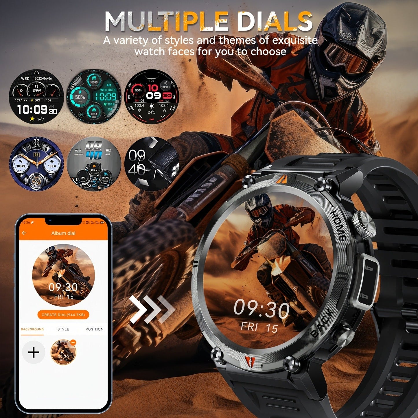 EIGIIS KE3 Rugged Smartwatch for Men – Wireless Calling, HD 1.45" Screen, LED Light, Fitness Tracker, iPhone & Android