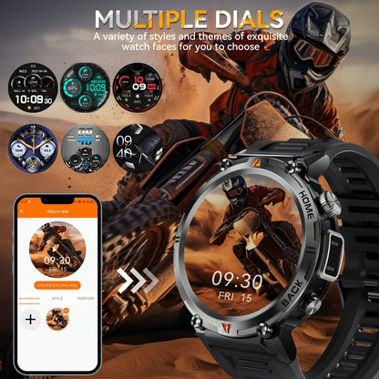 EIGIIS KE3 Rugged Smartwatch for Men – Wireless Calling, HD 1.45" Screen, LED Light, Fitness Tracker, iPhone & Android