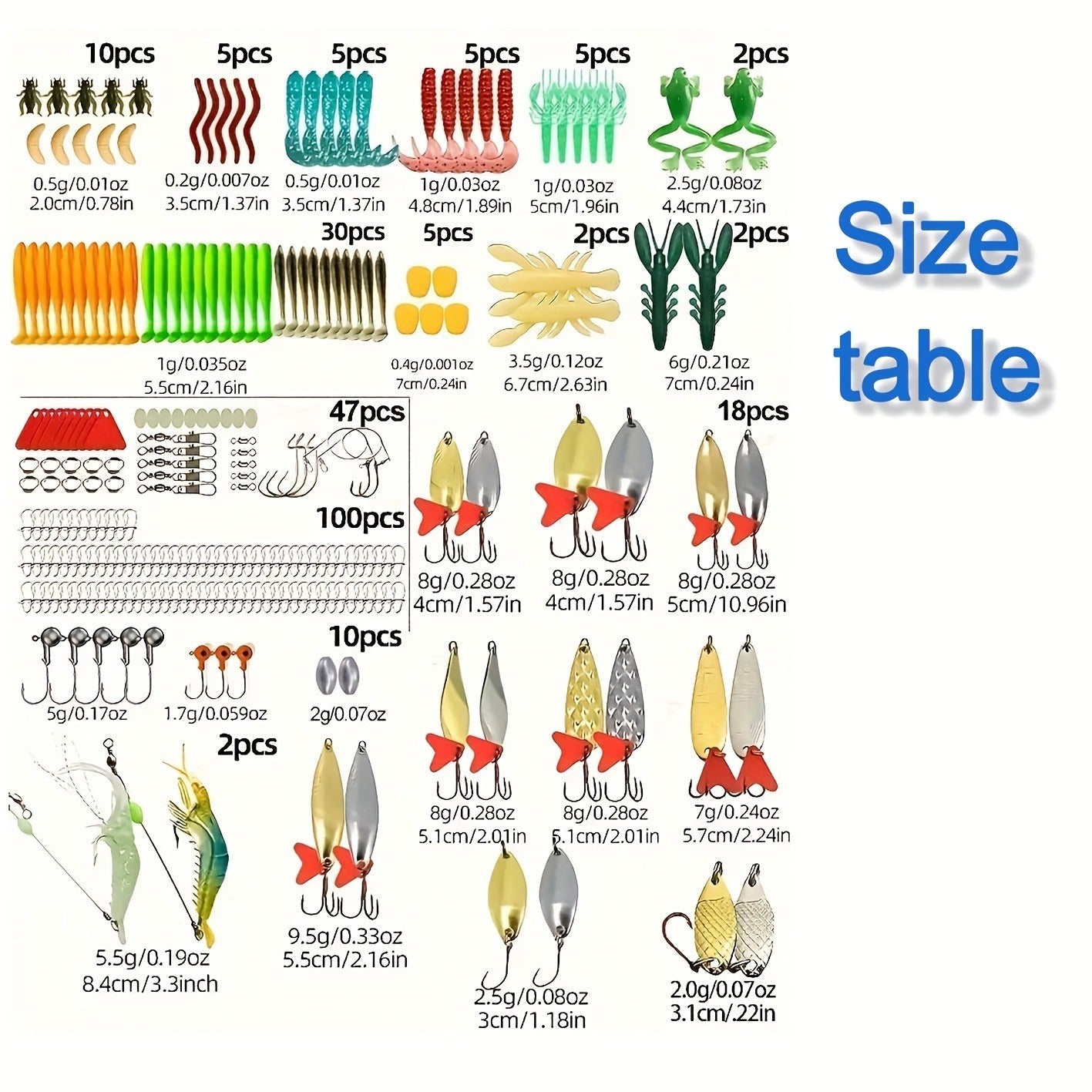 Fishing Lures Kit with Tackle Box – Mixed Plastic & Metal Baits, Hooks, Swivels & Jig Hooks (110/252/361pcs)