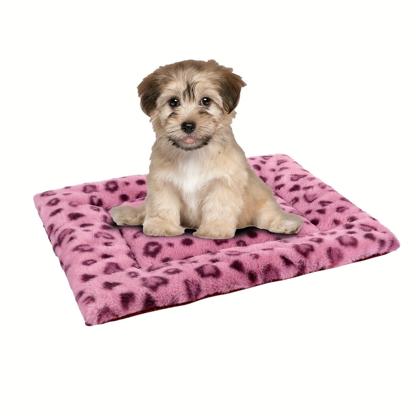 Reversible Plush Pet Mat Leopard Print Fleece Soft Warm Dog Cat Bed Pad Anti-Slip Machine Washable for Crate Car Sofa Floor Small Medium Large Breeds S M