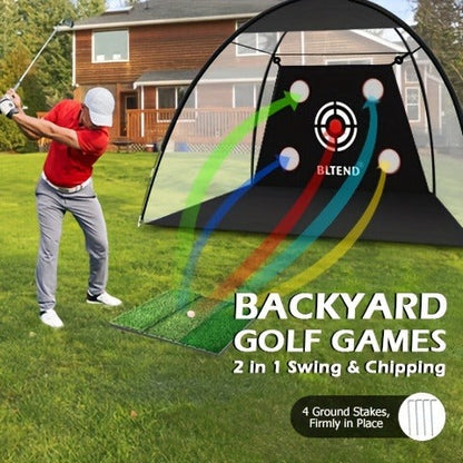 Golf Practice Net with Mat Set 10x7ft – Heavy Duty Backyard Driving Hitting Net with Turf Mat Golf Balls Rubber Tees & Carry Bag for Indoor Outdoor Training – Golf Gift for Men Women