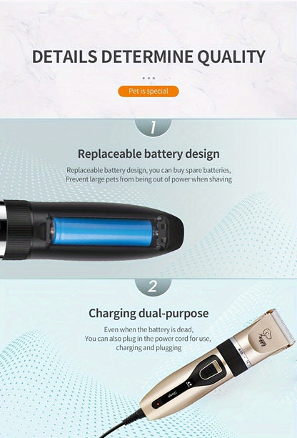 12-in-1 Pet Hair Trimmer Kit USB Rechargeable - Professional Cordless Electric Clippers for Dogs Cats Puppies Kittens, Adjustable Blade 5 Guide Combs Nail Clipper Scissors, Silent Home Grooming Set