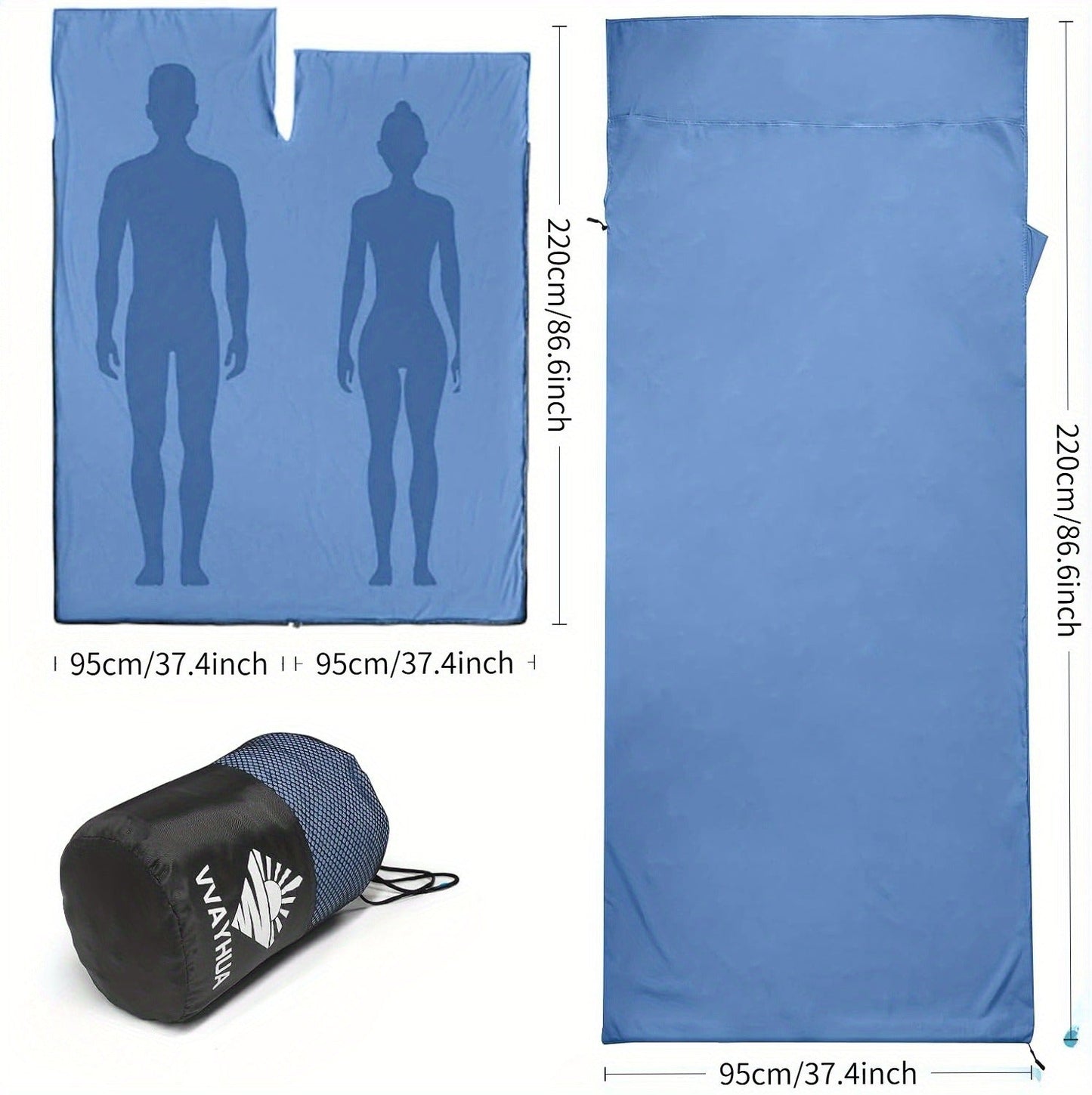 Sleeping Bag Liner for Adults – Two-Way Zipper Sleep Sack with Foot Exposure, Lightweight Portable Travel Sheet for Camping, Hiking, Hotel & Hostel Use, Single Size, Machine Washable