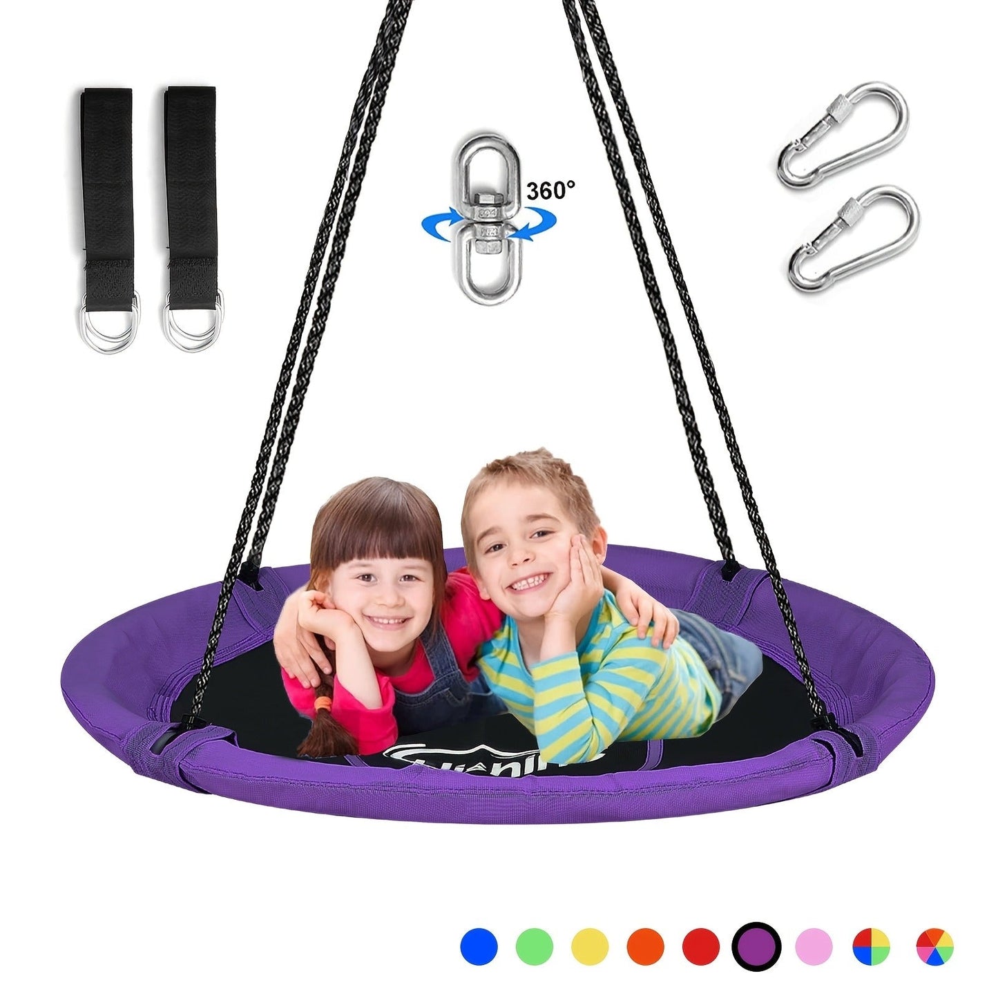 Saucer Tree Swing 43 Inch 360 Degree Rotating Flying Saucer Swing with Swivel Hanging Straps Adjustable Ropes Round Spinner Swing for Tree Swing Set Kids Outdoor