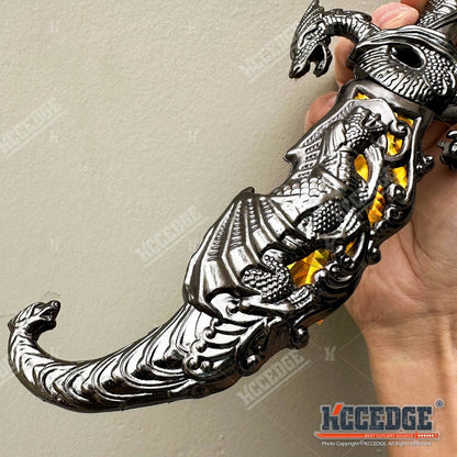 Medieval Fantasy Fixed Blade Knife with Scabbard – 9" Dragon Cosplay Collectible Dagger, 440 Stainless Steel, Historical Replica for Display & Medieval Fair Props