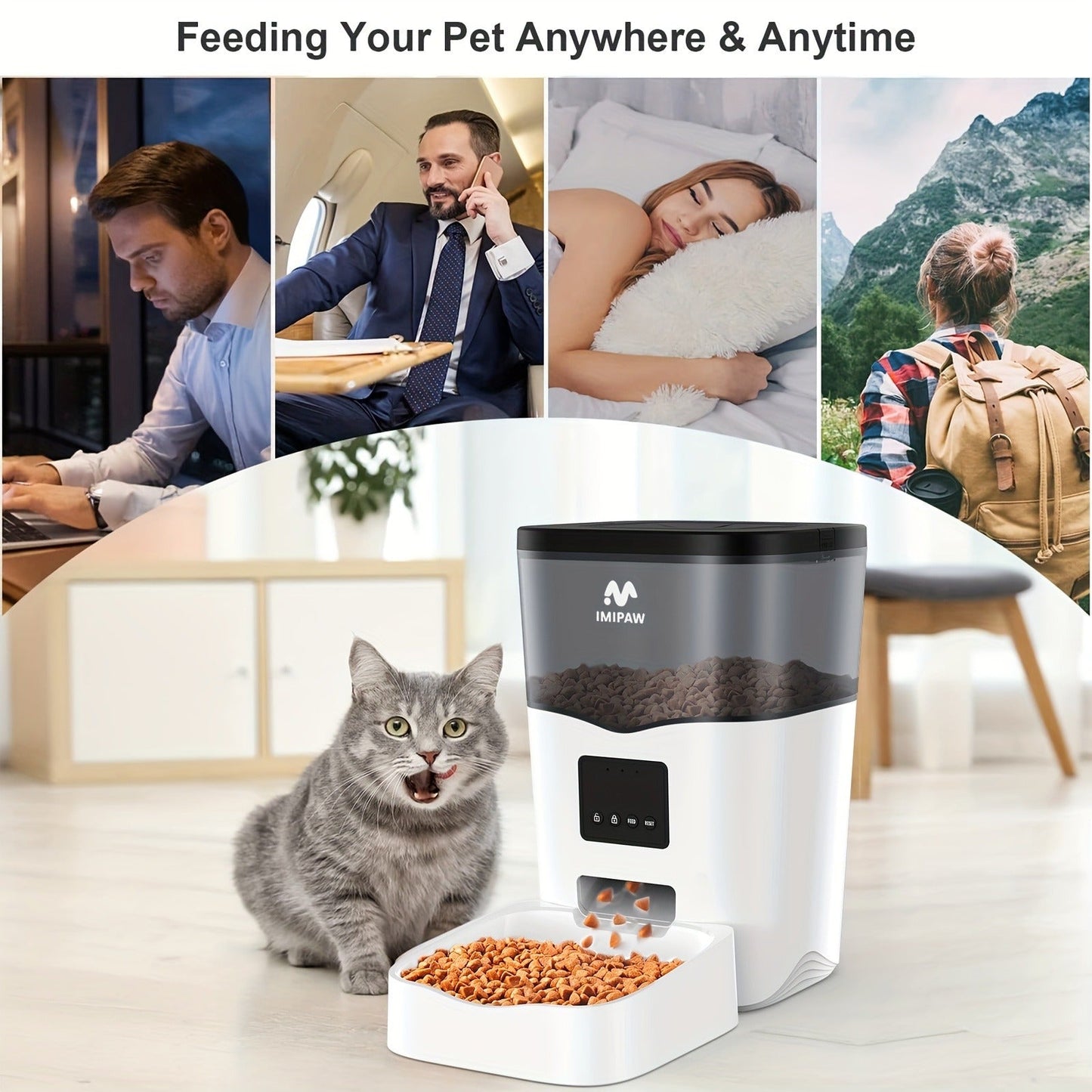 Smart WiFi Automatic Pet Feeder 101oz - App Control, Up to 10 Meals Per Day, HD Camera Option with 2.4G & 5G, Voice Assistant Compatible, USB Powered, Remote Monitoring for Cats & Dogs, IMIPAW