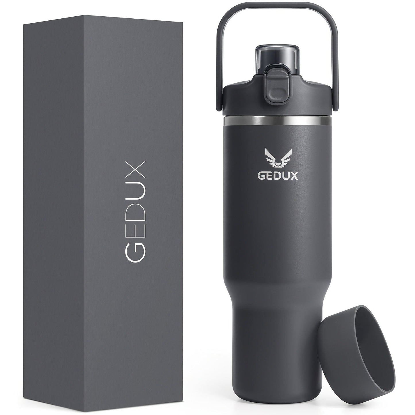 Vacuum Insulated Tumbler 32oz Stainless Steel with Handle Straw 2-in-1 Lid Chug Straw Lid Silicone Boot Matte Finish Keeps Drinks Cold Hot for Travel Gym Outdoor