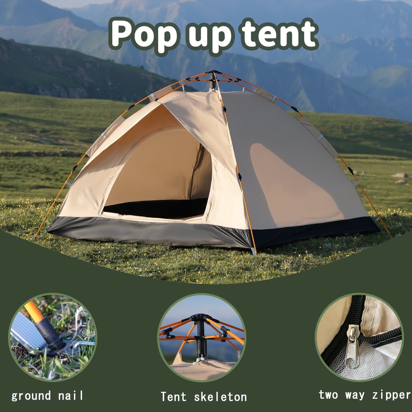 Pop Up Camping Tent Instant Setup – Automatic Windproof Lightweight Tent with Dual Doors & Mesh Windows, All-Season Waterproof Design for 1-3 & 3-4 Person, Ideal for Camping, Hiking & Travel