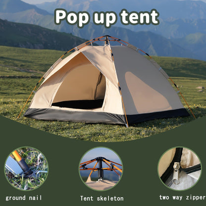 Pop Up Camping Tent Instant Setup – Automatic Windproof Lightweight Tent with Dual Doors & Mesh Windows, All-Season Waterproof Design for 1-3 & 3-4 Person, Ideal for Camping, Hiking & Travel