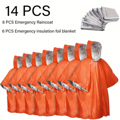Emergency Rain Poncho 4 Pack & 14 Pack – Retains 90% Body Heat, Reusable Waterproof Raincoat for Men Women Adults, Camping Hiking Survival Kit Gear