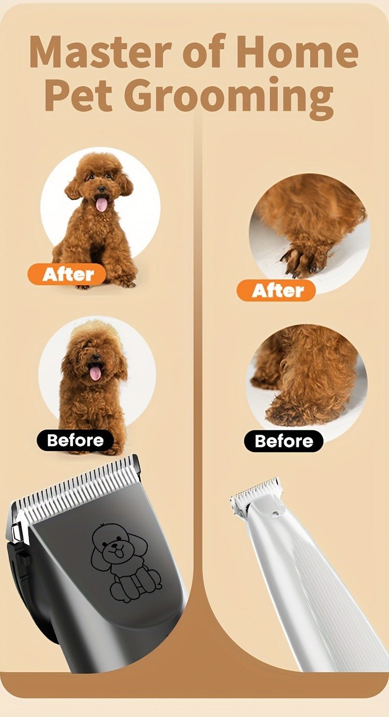 Pet Grooming Kit with Quiet Rechargeable Clippers - Cordless Electric Shaver & Complete Tool Set for Dogs and Cats, Low Noise Home Grooming with Digital Display Option