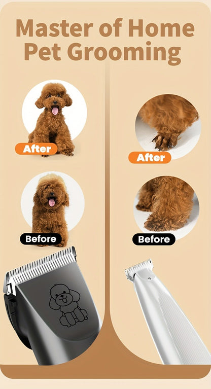 Pet Grooming Kit with Quiet Rechargeable Clippers - Cordless Electric Shaver & Complete Tool Set for Dogs and Cats, Low Noise Home Grooming with Digital Display Option