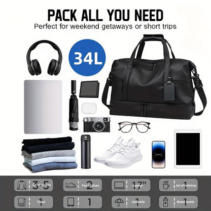 Gym Duffel Bag PU Foldable Sports Duffle with Shoe Compartment & Wet Pocket – Lightweight Weekender Travel Bag for Workout, Daily Use, Carry-On & Overnight Trips, Available in Black, Blue & Gray