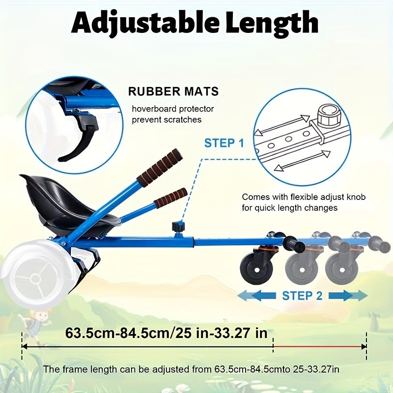 Hoverboard Go Kart Seat Attachment Kit for Kids 6.5"-10" Self Balancing Scooter Conversion Accessories with Off-Road Tires, Shock Absorber & Dual Footrests – Sturdy Metal Frame, Easy Install, Fun Ride
