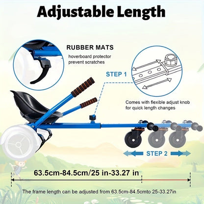 Hoverboard Go Kart Seat Attachment Kit for Kids 6.5"-10" Self Balancing Scooter Conversion Accessories with Off-Road Tires, Shock Absorber & Dual Footrests – Sturdy Metal Frame, Easy Install, Fun Ride