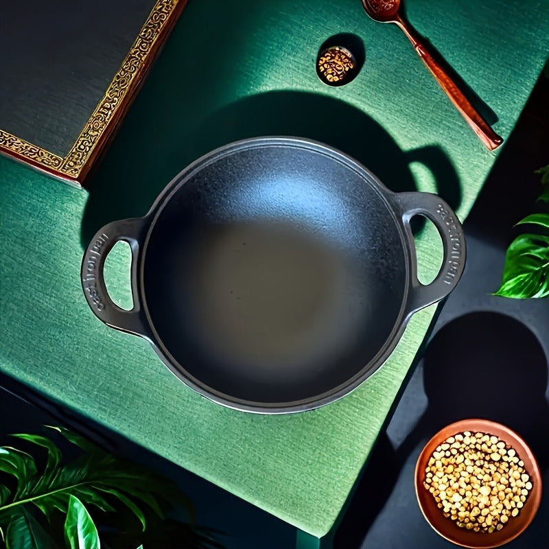 Cast Iron Frying Pan 20cm Pre-Seasoned with Dual Handles - Non-Stick Oven Safe Skillet for Outdoor BBQ, Camping & Stovetop Cooking - Compact Multi-Functional Cast Iron Skillet
