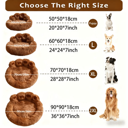 Dog Bed Cat Bed Bear Paw Round Plush Non-Slip – Soft Warm Cuddler Pet Mattress for Puppy, Small, Medium & Large Dogs and Cats, Sizes 20–36 Inch, Colors: Coffee, Pink, Gray