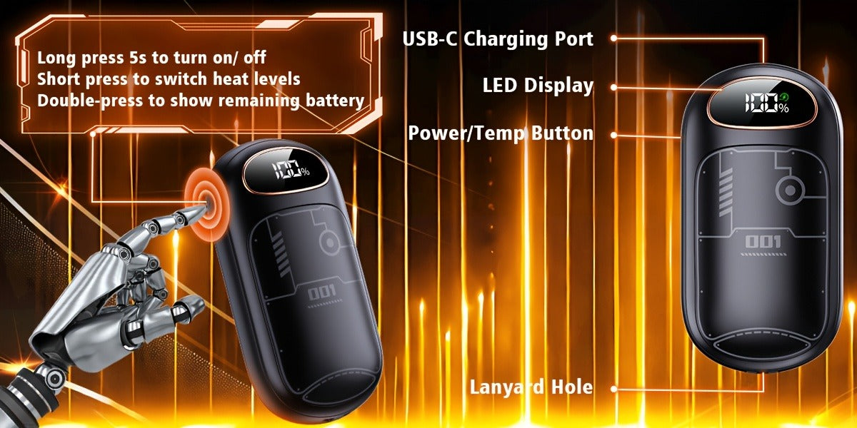 Rechargeable Hand Warmers 2-Pack – 2-in-1 Electric Hand Warmer & Power Bank with LED Display, Heats Up to 131°F, USB-C Fast Charge, Long-Lasting Heat for Golf, Hunting, Camping, Raynaud's, Men Women Kids