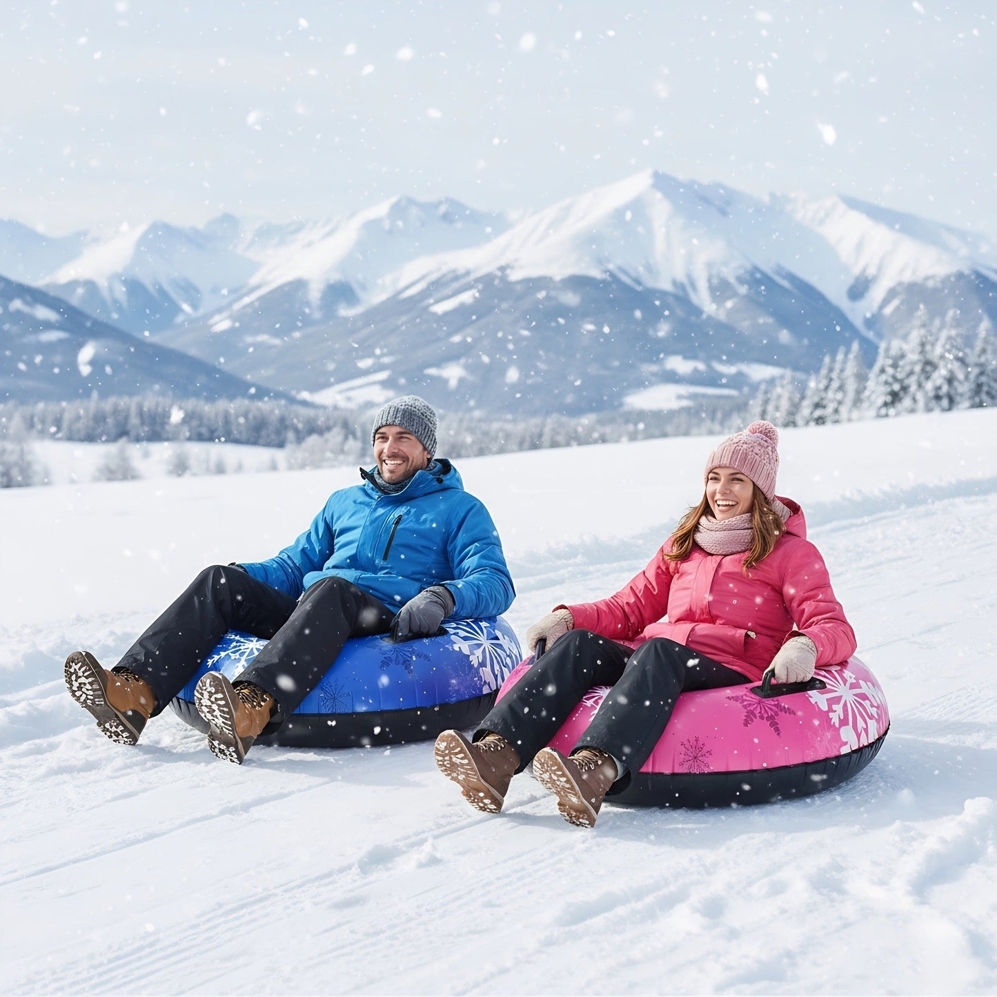 Inflatable Snow Tubes Set of 3 – Heavy-Duty PVC Sled Tubes 36 & 40 Inch with Anti-Slip Handles, Portable Winter Snow Sleds for Kids & Adults, Outdoor Family Fun, Christmas & Holiday Sledding