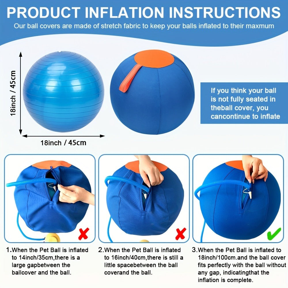 Horse Training Ball 21.7" Anti-Burst Silicone Grazing Ball with Cover & Hanging Belt for Horses Goats Dogs, Large Stable Toy Boredom Buster Ball for Equine Play & Exercise, Blue & Orange