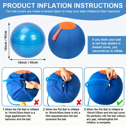 Horse Training Ball 21.7" Anti-Burst Silicone Grazing Ball with Cover & Hanging Belt for Horses Goats Dogs, Large Stable Toy Boredom Buster Ball for Equine Play & Exercise, Blue & Orange