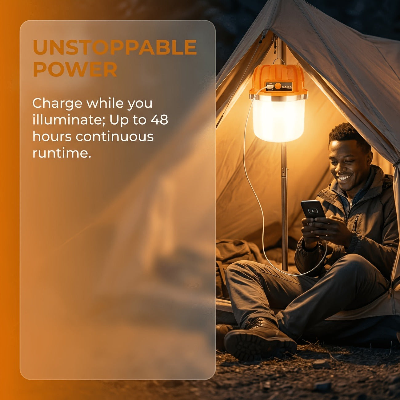 Rechargeable LED Camping Lantern with Power Bank USB Outdoor Hanging Tent Light Built-in Battery Emergency Lamp for Camping BBQ Hiking Patio Backpacking Portable Camp Light Orange