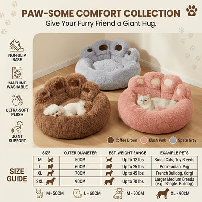 Dog Bed & Cat Bed Plush Bear Paw Print – Soft Warm Pet Bed for Small Medium Large Dogs, Thickened Long Plush, No Assembly, Autumn Winter Pet Sleeping Bed in Coffee Pink Gray