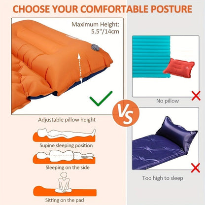 Camping Sleeping Pad Inflatable & Self-Inflating – Ultralight TPU Nylon Mat with Built-In Pump, Single & Double Size for Backpacking, Hiking, Travel