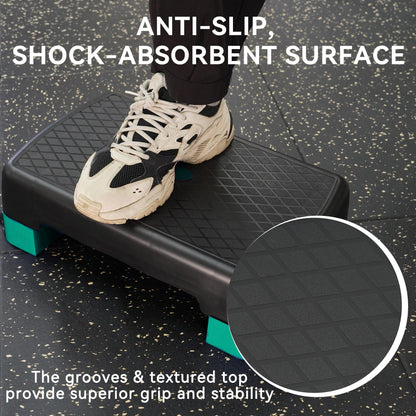 Aerobic Step Platform Adjustable Height with 2 Risers – Non-Slip Workout Stepper 18"x11", 440 LB Capacity, Space-Saving Design for Home Gym Cardio, Strength & Toning, 4 Color Options